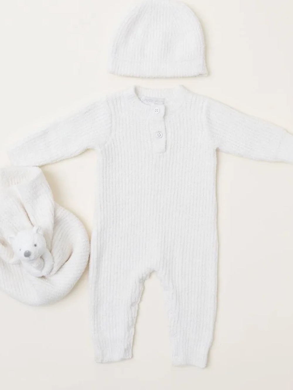 Barefoot Dreams Cream CozyChic Baby Pajama & Plush Gift Set